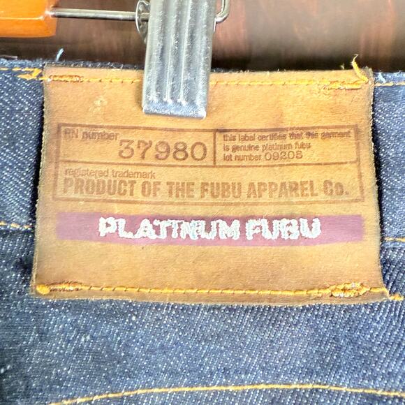 Fubu Platinum Fat Albert Ruby Wide Leg Baggy Denim Jeans Y2K Blue Mens 38x34 EUC - Picture 6 of 12